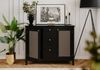 Finori Cordoba 01B Kommode, schwarz / Geflecht Nobel | Kommode für Wohnzimmer | Maß: B x H x T ca. 110 x 90 x 40 cm | Kommode mit 2 Rahmentüren, 2 Einlegeböden und 3 Schubkästen Bild 3