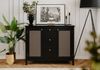 Finori Cordoba 01B Kommode, schwarz / Geflecht Nobel | Kommode für Wohnzimmer | Maß: B x H x T ca. 110 x 90 x 40 cm | Kommode mit 2 Rahmentüren, 2 Einlegeböden und 3 Schubkästen Bild 2