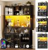 Merax 181cm Küchenschränke, Hochschrank mit USB-Anschluss, multifunktionaler Stauraum mit großzügiger Arbeitsfläche, Sideboards mit Glastüren und LED-Beleuchtung, Schwarz Bild 2