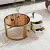 Merax Couchtisch Set aus Holz mit Schubladen und Metallrahmen, Wohnzimmertisch, hochglanz Satztisch, Beistelltisch mit Glastischplatte Bild 2
