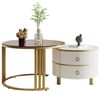 Merax Couchtisch Set aus Holz mit Schubladen und Metallrahmen, Wohnzimmertisch, hochglanz Satztisch, Beistelltisch mit Glastischplatte Bild 4