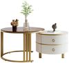 Merax Couchtisch Set aus Holz mit Schubladen und Metallrahmen, Wohnzimmertisch, hochglanz Satztisch, Beistelltisch mit Glastischplatte Bild 5