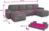 Wohnlandschaft mit Schlaffunktion Roma - U-Form Couch, Schlafsofa mit Bettkasten, Couchgranitur mit Bettfunktion, Big Sofa, Cord Stoff (Grün (Poso 014)) Bild 5