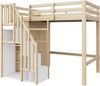 Hochbett Liegefläche 90x200 cm aus Holz in Naturholzoptik mit Stauraum, Kleiderschrank und Sicherheitstreppe, ohne Matratze Bild 4
