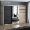 A&J MöbelLand 'Viluno 2' Schwebetürenschrank mit 4 Schubladen und Spiegel, Spanplatte, 215 x 59,5 x 200 cm, Schwarz / Natur / Natur Bild 2