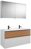 Burgbad FIUMO Waschtisch Set mit Spiegelschrank 122 cm breit, Braun/Weiß, Doppelwaschbecken Gussmarmor Weiß Bild 2