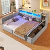 Merax Polsterbett 140 × 190 cm, Doppelbett, Tagesbett, Daybett, Schlafsofa, mit 2 Schubladen, USB- und Typ-C-Anschlüssen, LED-Lichtleiste, Ohne Matratze, Samt, Grau Bild 2