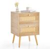 Rattan Nachttisch im Boho-Stil mit 2 Schubladen & Massivholzbeinen Moderner Nachtschrank Bild 2