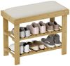 HOMCOM Schuhbank mit Stauraum, 2 offene Fächer (Schuhregal aus Bambus, 1-St, Schuhbank mit Sitzfläche), für Wohnzimmer, Flur, Cremeweiß+Naturholz Bild 2
