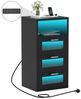 oyajia Nachttisch mit 2/3 Schubladen, Beistelltisch mit Ladestation und LED, Mit USB und Typ-C Anschlüsse, offenes Fach Bild 5