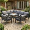 KLAM HOME Garten-Essgruppe Gartenmöbel-Set 8 Personen Grau mit Ecksofa & Glastisch, (Garten-Essgruppe Eckstellung, Verzinktes Eisen & Handgewebtes Seil), Outdoor Lounge Set mit Esstisch, 2 Sesseln und Ecksofa Bild 4