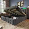 Polsterbett 160x200 cm mit Stauraum, LED und USB-C – Doppelbett aus Baumwoll-Leinenstoff in Grau Bild 4