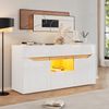 Sideboard, Wohnzimmeranrichte mit 4 Schubladen, 2 Fächer, grifflose Kommode, vielseitig einsetzbar, Hochglanz-Sofa-Beistellschrank mit LED-Beleuchtung, Weiß+Holzfarbe, 140 x 40 x 70 cm Bild 3