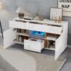 Sideboard, Wohnzimmeranrichte mit 4 Schubladen, 2 Fächer, grifflose Kommode, vielseitig einsetzbar, Hochglanz-Sofa-Beistellschrank mit LED-Beleuchtung, Weiß+Holzfarbe, 140 x 40 x 70 cm Bild 2