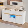 Sideboard, Wohnzimmeranrichte mit 4 Schubladen, 2 Fächer, grifflose Kommode, vielseitig einsetzbar, Hochglanz-Sofa-Beistellschrank mit LED-Beleuchtung, Weiß+Holzfarbe, 140 x 40 x 70 cm Bild 4