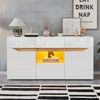 Sideboard, Wohnzimmeranrichte mit 4 Schubladen, 2 Fächer, grifflose Kommode, vielseitig einsetzbar, Hochglanz-Sofa-Beistellschrank mit LED-Beleuchtung, Weiß+Holzfarbe, 140 x 40 x 70 cm Bild 5