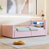 Polsterbett Kinderbett 90*200 cm, Mit LED-Licht, Mit Nachtlicht und USB-Ladeanschluss, Mit Regal, Mit Hydraulischem Stauraum, Einfaches Einzelbett, Jungen- und Mädchenbetten, Samtstoff, Rosa Bild 5