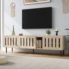 TV-Schrank 160 x 40 x 47 cm in Naturholzoptik, MDF Lowboard mit 3 Lamellentüren Bild 2