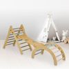 Moni Spielgerät Triangel 3 in 1 Holz Rutsche Kletterrampe Kletterwand Motorik braun Bild 2