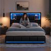 Simurq Stauraumbett Polsterbett 140x200 mit Bettkasten,Lattenrost,LED Staufach-Kopfteil (Jugendbett Bettgestell aus holz,PU-Leder, Ohne Matratze), hydraulisches Doppelbett mit LED Kopfteil und USB-Anschluss,PU-Leder Bild 3