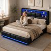 Simurq Stauraumbett Polsterbett 140x200 mit Bettkasten,Lattenrost,LED Staufach-Kopfteil (Jugendbett Bettgestell aus holz,PU-Leder, Ohne Matratze), hydraulisches Doppelbett mit LED Kopfteil und USB-Anschluss,PU-Leder Bild 2