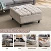 Aufbewahrungshocker aus Leinenstoff mit 2 Ebenen Stauraum, 75x75x41 cm, Beige Bild 4