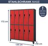 Umkleideschrank Spind BARTEK - 10 Abteile, Etikettenhalter Lüftungsschlitze | Umkleidespind Schließfachschrank Garderobenspind, 172x136x45cm Anthrazit-Rot Bild 2