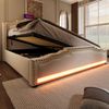 Polsterbett Beige mit LED-Beleuchtung,USB & Type-C Ladeanschluss,hydraulischem Stauraum,Vintage Kopfteil aus Samt 140x200cm Bild 5