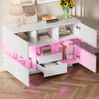 Wohnzimmerschrank 140x35x75 cm in Weiß – mit offenen Fächern, Schubladen, Glasvitrine und LED-Beleuchtung Bild 4
