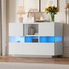 Wohnzimmerschrank 140x35x75 cm in Weiß – mit offenen Fächern, Schubladen, Glasvitrine und LED-Beleuchtung Bild 2