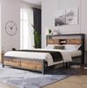 Bett 140x200 cm mit Stauraum-Kopfteil aus Metall und Holzdekor – platzsparendes Doppelbett Bild 3