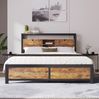 Bett 140x200 cm mit Stauraum-Kopfteil aus Metall und Holzdekor – platzsparendes Doppelbett Bild 4