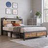 Bett 140x200 cm mit Stauraum-Kopfteil aus Metall und Holzdekor – platzsparendes Doppelbett Bild 5