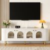 TV-Schrank 170 x 35 x 55 cm aus MDF in Weiß/Gold mit 4 Glastüren & Kabelführung Bild 2