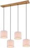 LED Pendelleuchte mit Stoffschirmen Beige & Naturholz Baldachin, Breite 100cm Bild 2