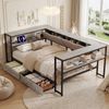Merax Einzelbett, Polsterbett, Schlafsofa, Daybett, 90x200cm, mit USB&Typec-Ladestation, Tagesbett, Jugendbett mit 2 Schubladen und Lattenrost aus Metall, Betonfarbe Bild 3