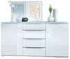 Vladon Sideboard Linio 139 x 72,5 x 35 cm Anrichte mit 2 Türen und 4 Schubladen, Korpus in Weiß matt, Fronten in Weiß Hochglanz Bild 4