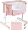 3 in 1 Beistellbett & Babywiege & Reisebett 5-stufig Höhenverstellbares Babybett Rosa Bild 2