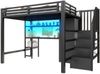 Hochbett mit RGB LED-Streifen, Schreibtisch, Treppe, Regal, Lattenrost und Kleiderschrank, 140x200 cm, Kinderbett mit Rausfallschutz, Metallbett Bild 5