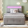 REDOM Polsterbett Einzelbett Kinderbett Jugendbett, Polsterbett 90*200cm (mit LED-Beleuchtung, hydraulischem Stauraum und verstellbarem Kopfteil, 90 x 200 cm), ohne Matratze Bild 2