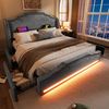 Merax Polsterbett 180×200, Doppelbett mit 4 Schubladen, LED-Beleuchtung und USB-C-Ladeanschluss, Stauraumbett und Jugendbett mit Lattenrost, Samt, Grau, ohne Matratze Bild 2