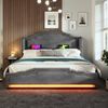 Merax Polsterbett 180×200, Doppelbett mit 4 Schubladen, LED-Beleuchtung und USB-C-Ladeanschluss, Stauraumbett und Jugendbett mit Lattenrost, Samt, Grau, ohne Matratze Bild 3
