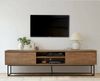 Dmora Fernsehschrank Corinna, Ständer für Wohnzimmerfernseher, Niedriges Wohnzimmer-Sideboard, TV-Ständerbasis, 180x40h50 cm, Walnuss und Schwarz Bild 2