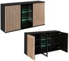 Lomadox Wohnzimmer-Set CATANZARO-164, (Mega-Spar-Set, 5-St, Sideboard Vitrine Wandboard Lowboard Highboard), in schwarz mit Lamellen in Hickory Eiche, inkl. LED-Beleuchtung Bild 4
