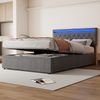 Gepolstertes Plattformbett 140x200 cm mit Stauraum, hydraulisch, LED-Umgebungslicht, USB + Typ-C, grau Bild 3
