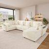 Merax Modulares 6‑Sitzer‑Sofa, L/U‑förmiges Eckdesign, USB‑ und Type‑C‑Anschlüsse, integrierte Becherhalter und Stauraum, Chenille‑Stoff, mit 7 Kissen, Beige Bild 3