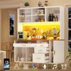 Merax 171cm Hochschränke fürs Wohnzimmer, Küchenschrank, Esszimmerschrank, Schränke mit LED-Beleuchtung, Hoher Schrank mit Lochwandregalen, Weiß Bild 2