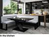 MEBLINI Eckbank für Esszimmer mit ausziehbarem Tisch - Küchenbank - Essecke - Sitzecke Küche - TONI - U-Beine 142x196x87cm Links - Hellgrau Samt/B Weiß Hochgl. Bild 2