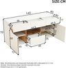 Merax 140cm Wohnzimmeranrichte, Sideboards Mit 4 Schubladen, Schrank mit zwei Fächern, Kommode, vielseitig einsetzbar, Hochglanz-Sofa-Beistellschrank mit LED-Beleuchtung, Weiß + Holzfarbe Bild 4