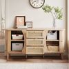 Merax Sideboard in Holzoptik mit Rattanschubladen (Anrichte Buffetschrank 140,5x40x76cm, 1 St, für Wohnzimmer, Esszimmer und Flur), Kommode mit Schiebetüren, abgerundeter Platte & großem Stauraum Bild 4